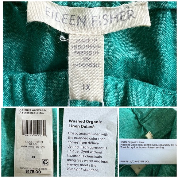 Eileen Fisher Washed Organic Linen Delave Lantern Pant Deep Aqua Size 1X NEW - Picture 14 of 15